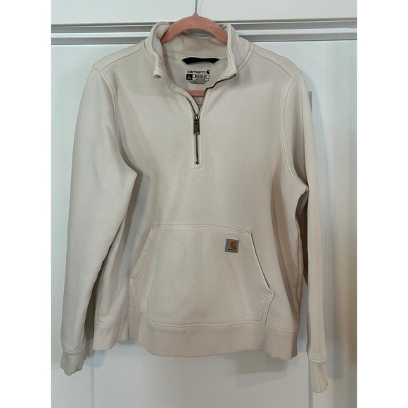 Carhartt Tops - Carhartt Quarter Zip Pullover Womens Sweatshirt Cream Relaxed Fit Large Pocket